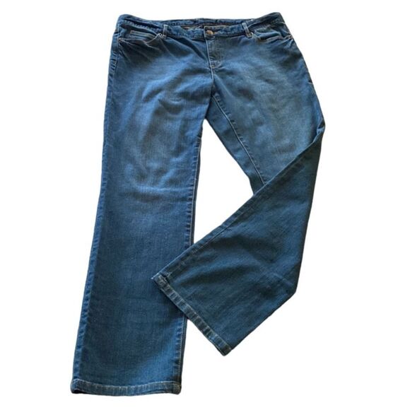 Michael Kors Blue Wash Women’s Size 12P Bootcut Straight Leg Gold Studded Jeans - Picture 1 of 15